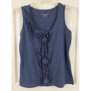 FOR THE REPUBLIC - Heather Blue Sleeveless Ruffle Embellished Cotton Knit Top M